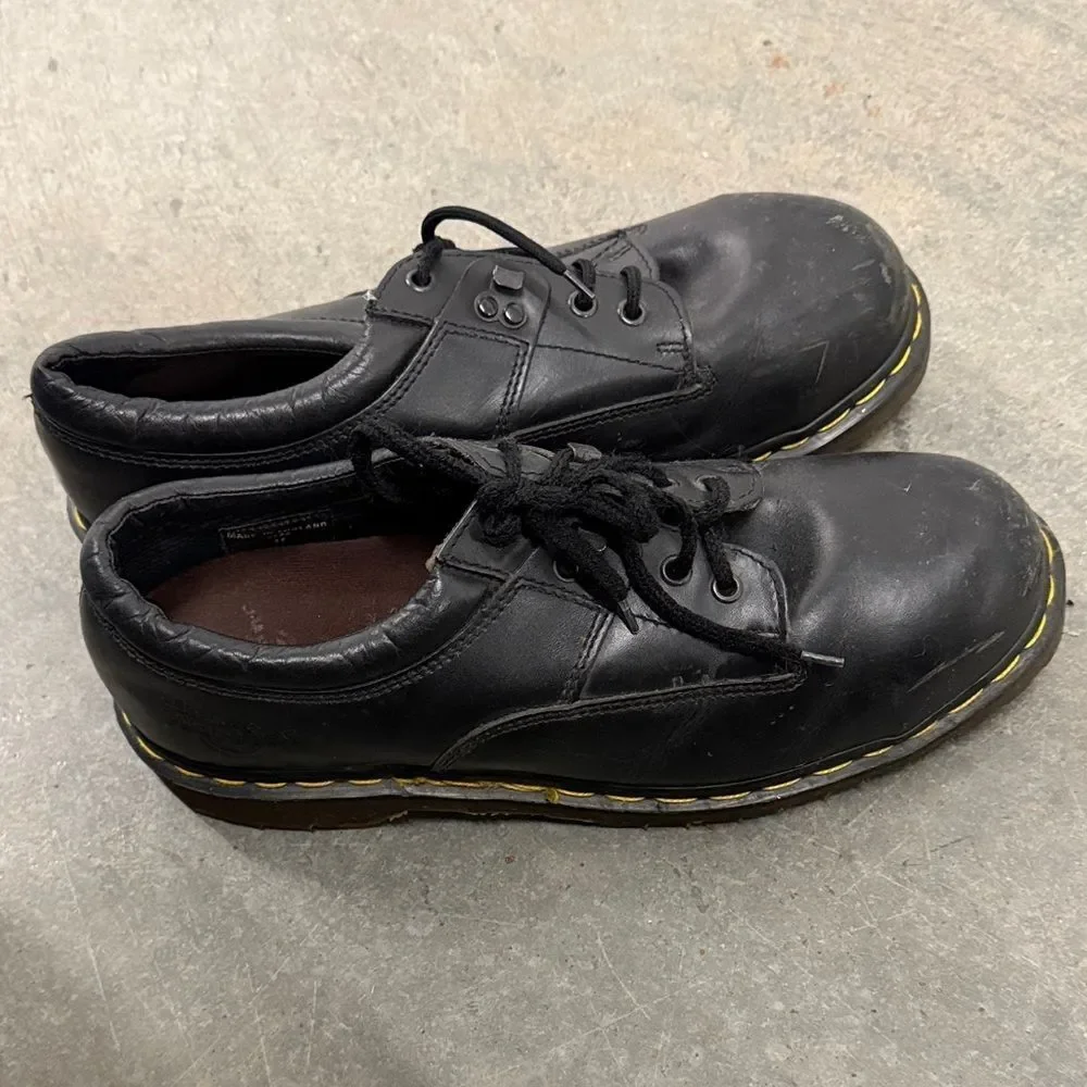 Dr. Martens vintage Black Leather Oxfords with Yellow Stitching
